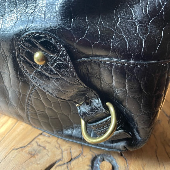 Banana Republic Leather Satchel Bag in Black Crocodile Pattern Brass Details - Picture 4 of 14